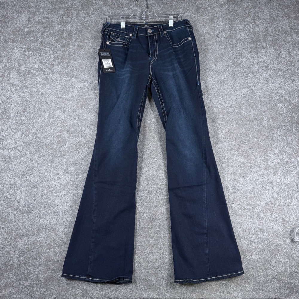 True Religion Women's Joey Jeans 30 Dark Wash Mid Rise Flare NWT Y2K Stretch